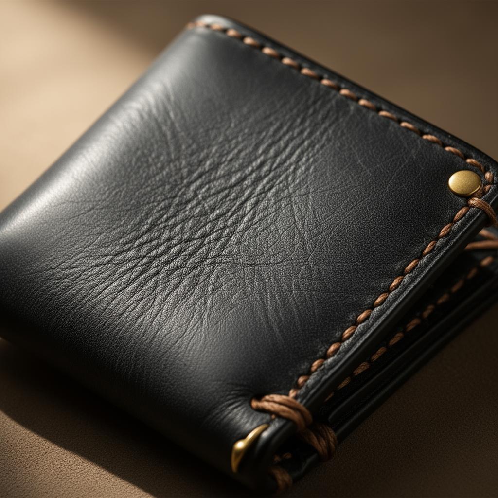 Dos Hermanos full grain leather wallet — grain and stitch detail
